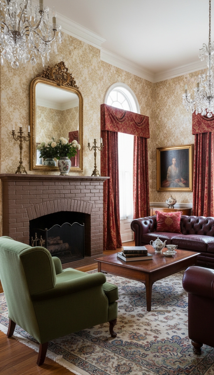 painted brick fireplace - Brown Brick Fireplace Design Ideas - The painted brick fireplace anchors this living room...