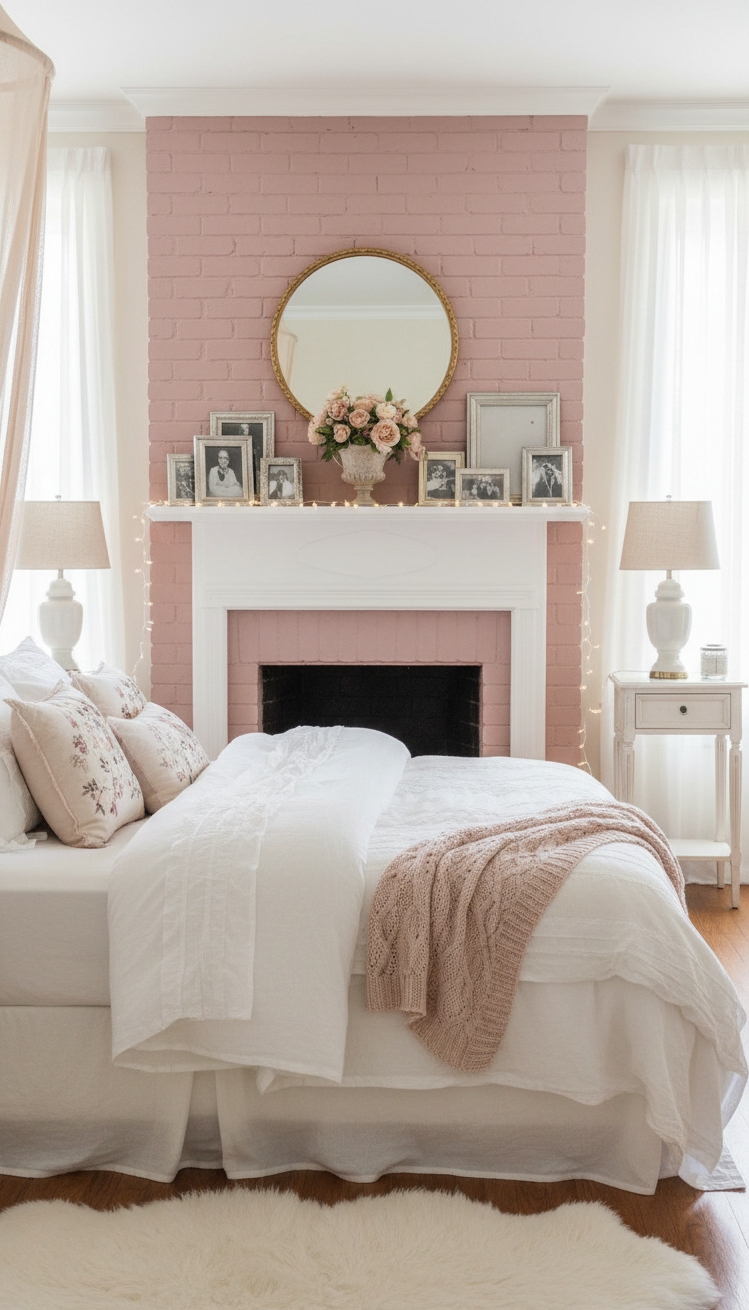 painted brick fireplace - Pink Brick Fireplace: A Design Statement - The pink brick fireplace stands out as the...