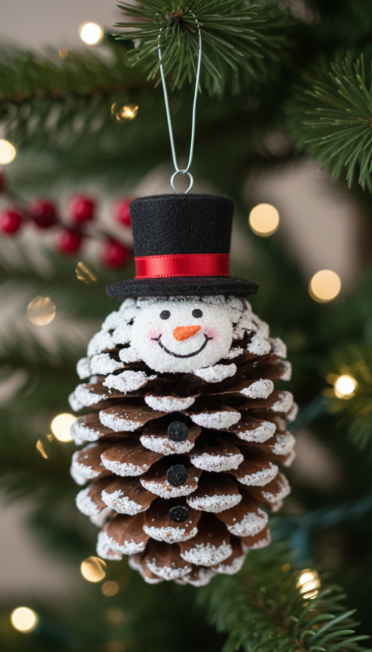 pine cone christmas decorations - Pine Cone Snowmen: Design Highlights - These pine cone snowmen ornaments bring a touch...