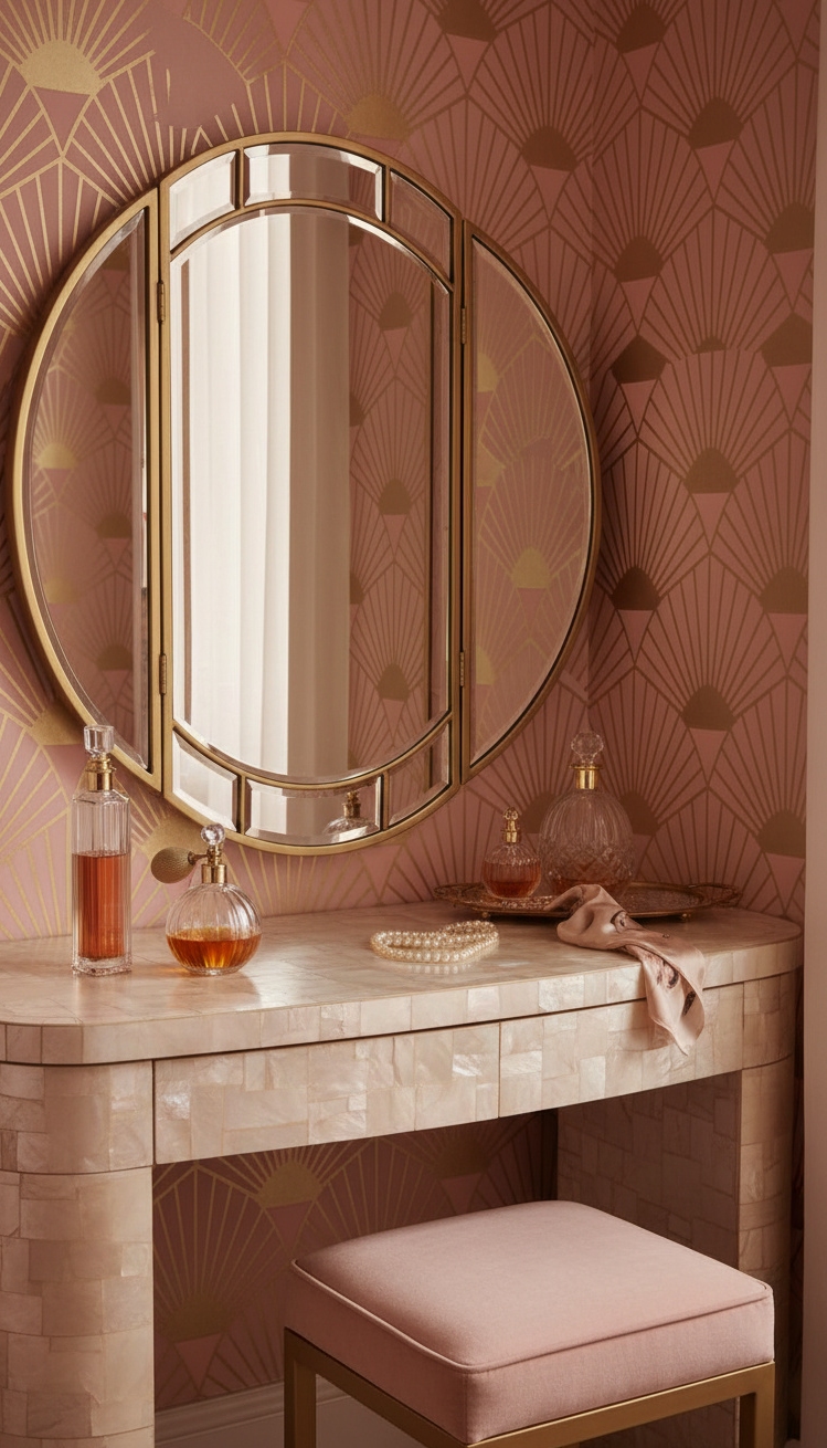 pink wallpaper for bedroom - Pink and Gold Walls Sing Deco Charm - These pink and gold walls sing with art...