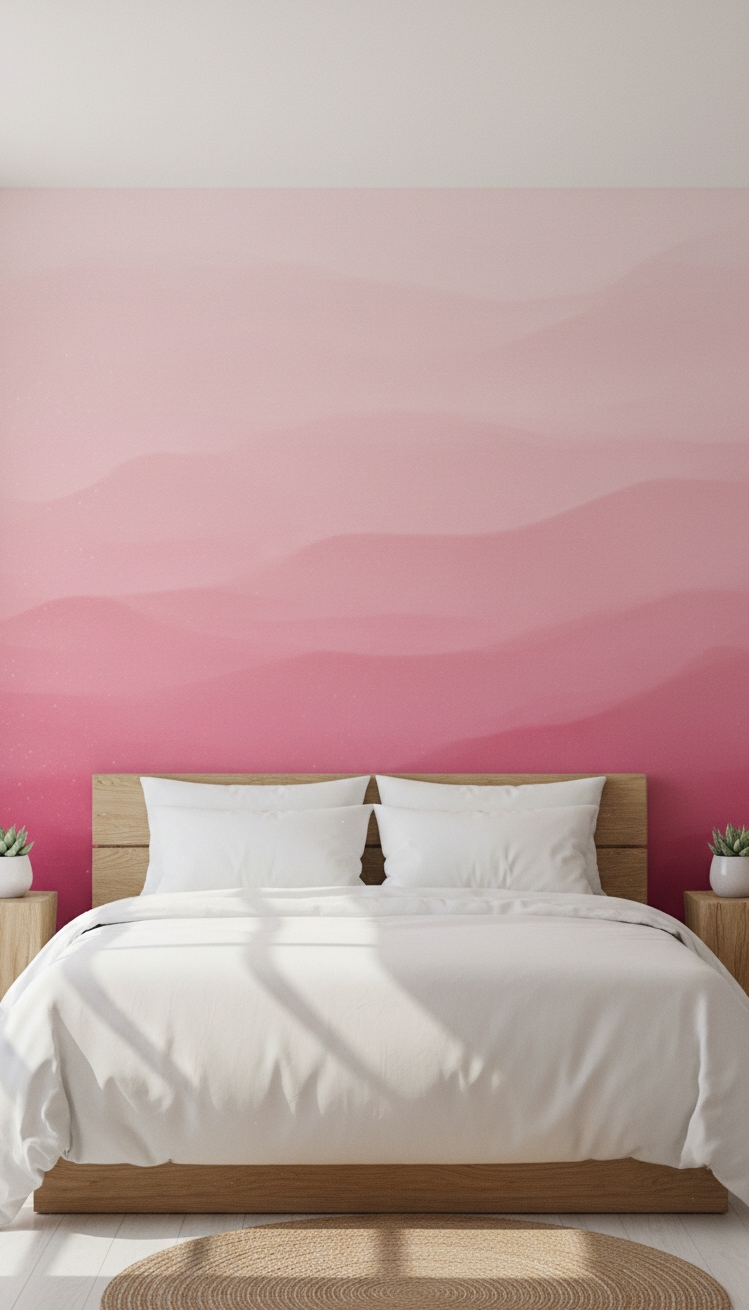 pink wallpaper for bedroom - Soft Pink Ombre Walls Create Dreamy Backdrop - These pink ombre walls create a soft, dreamy...