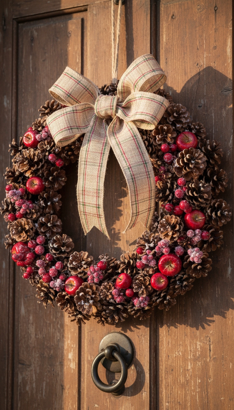 pine cone christmas decorations - Pine Cone Christmas Decor: Rustic Charm - These pine cone wreaths feel so welcoming. The...