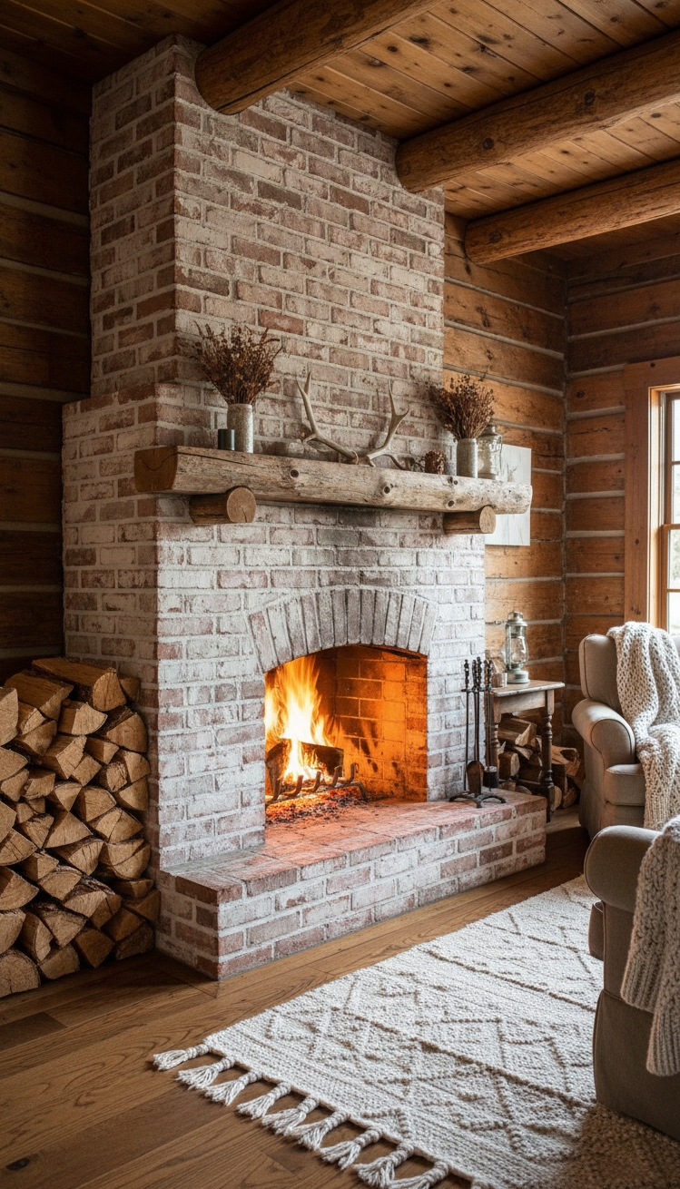 painted brick fireplace - Painted Brick: Cozy Fireplace Design - The painted brick fireplace stands as the heart...