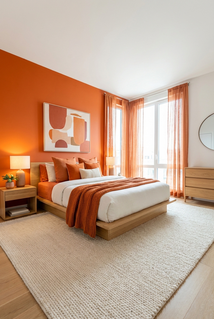 21 Ways to Design Orange Bedrooms - Soft Linens: Orange Bedroom Design - These soft, orange linens practically beg you to...
