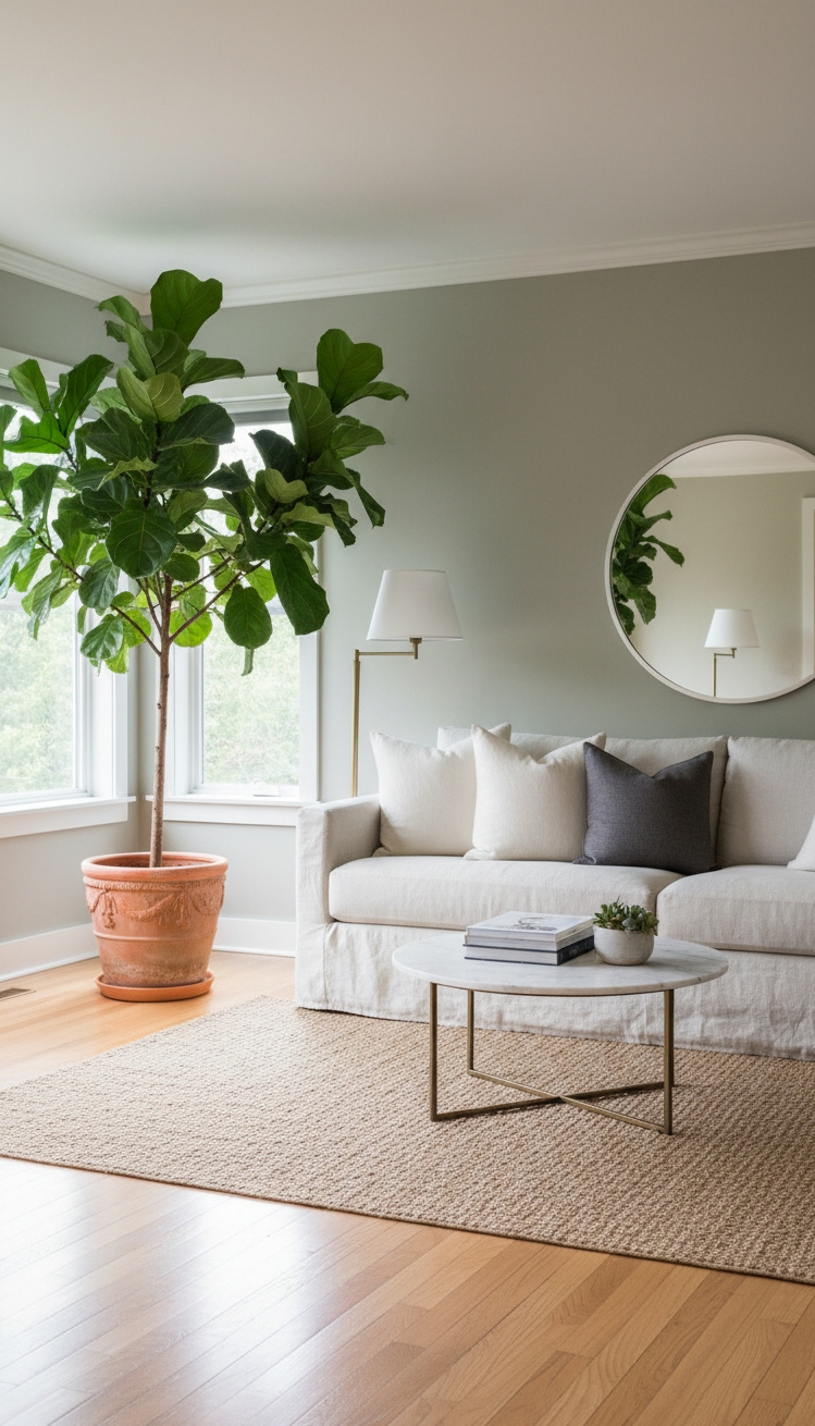 green living room - Green Living Room: Natural Light Design - These hardwood floors gleam softly, warmed by sunlight....