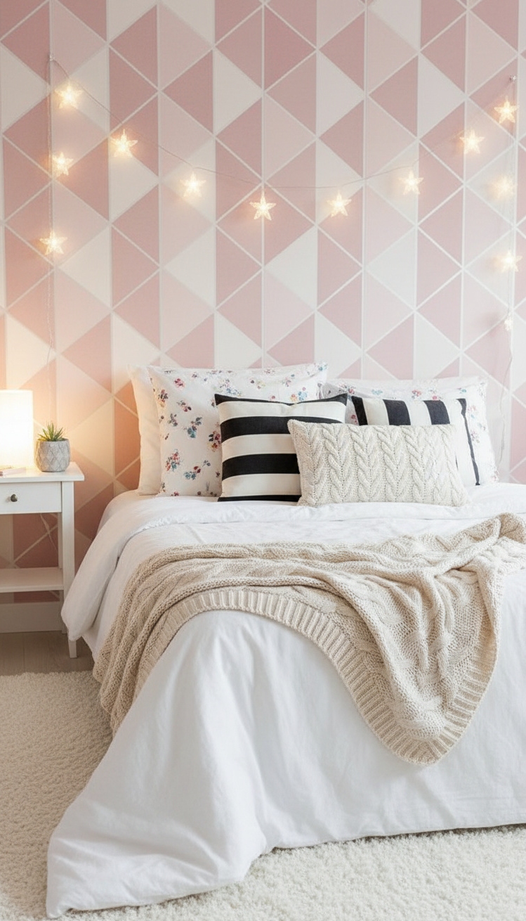 pink wallpaper for bedroom - Light Pink Geometric Sets Teen Tone - The light pink geometric wallpaper really sets the...