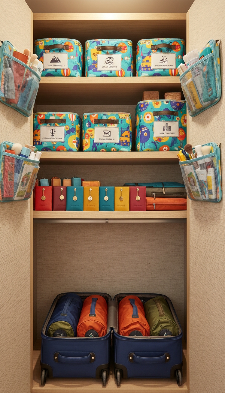 bedroom closet organization - Travel Closet Design - Suitcase stands anchor the closet corner, propping up...