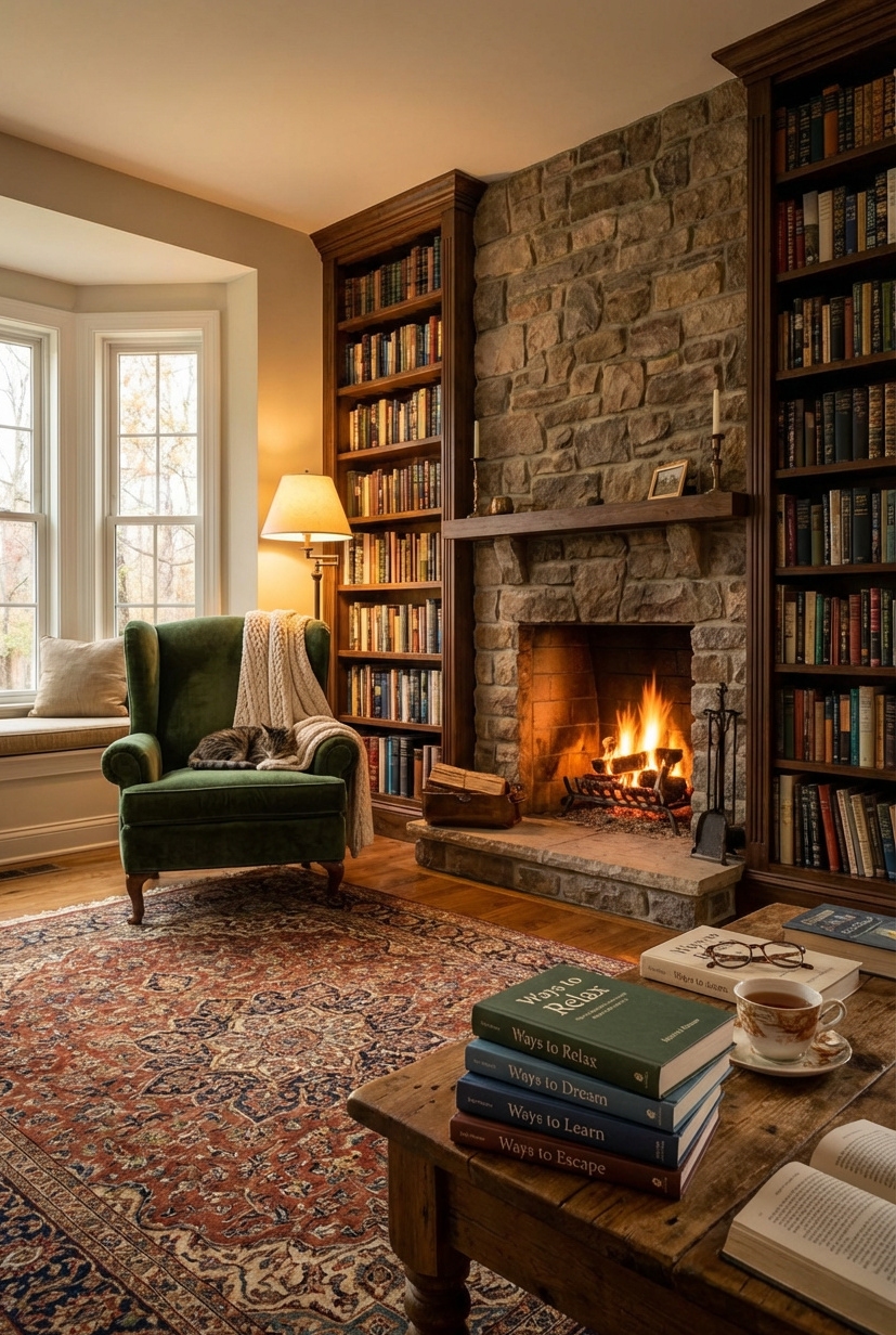 22 Ways to Design Your Dream Home Library - Deep Teal Bookshelves Command Attention - These deep teal bookshelves command attention, filled with...