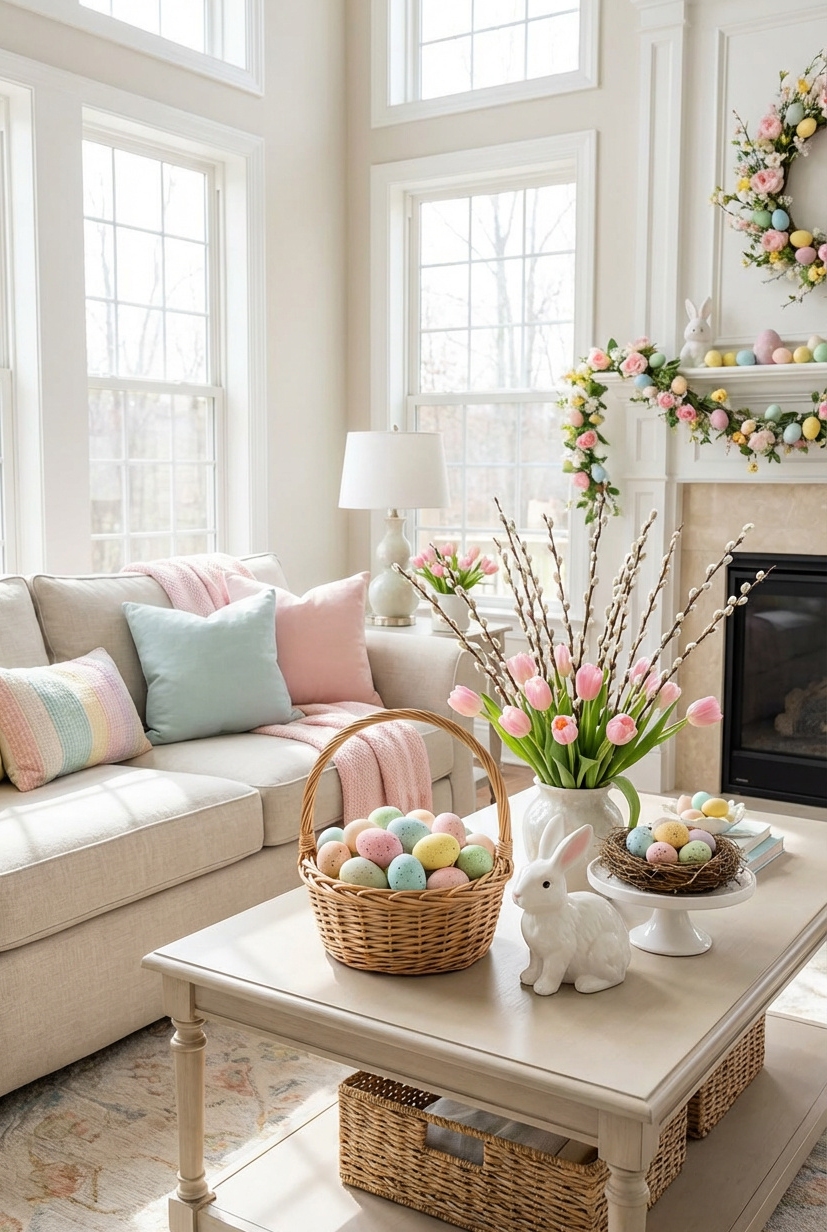 21 Ways to Decorate for Easter in 2026 - Pastel Plates Practically Sing Springtime - These pastel plates practically sing of springtime. Soft...