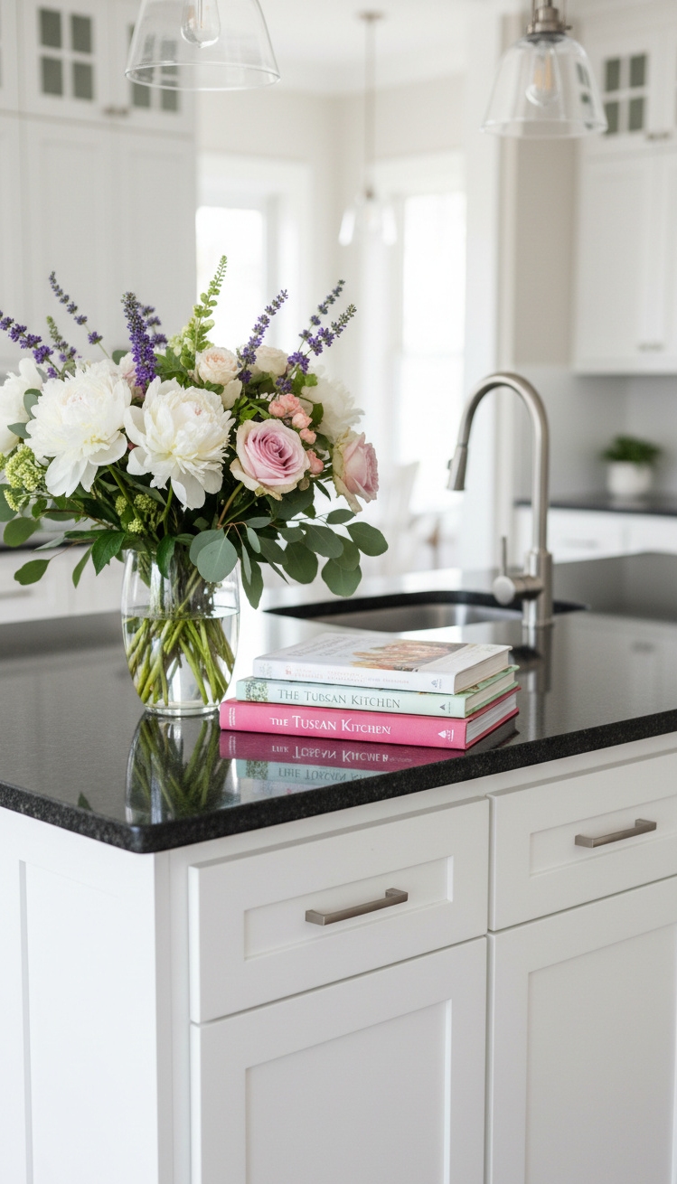 white kitchens with black countertops - White Kitchens: Black Countertop Contrast - These white cabinets practically gleam under the soft...