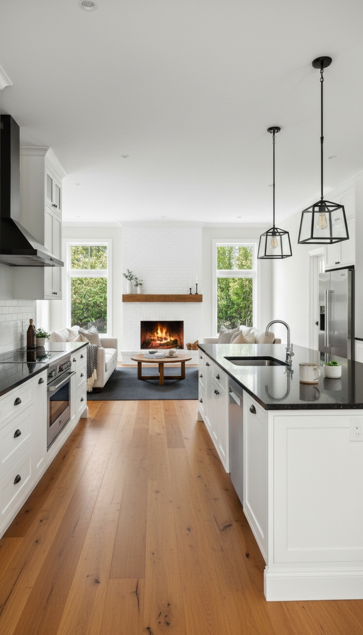 white kitchens with black countertops - White Kitchens: The Drama of Black - white kitchens with black countertops - These black countertops offer a striking contrast against...