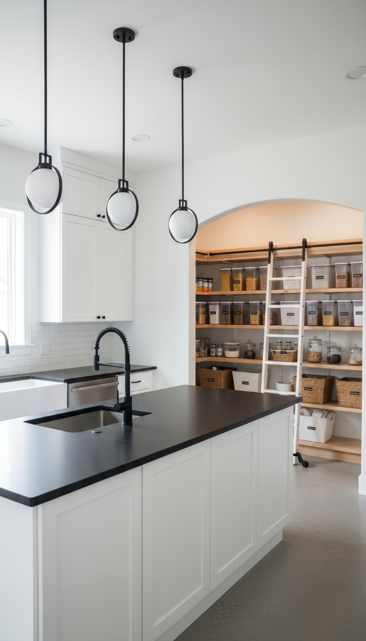 white kitchens with black countertops - White Kitchens, Bold Black Counters - white kitchens with black countertops - These black countertops really ground the kitchen. The...