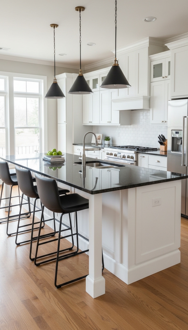 white kitchens with black countertops - White Kitchens, Bold Black Countertops - white kitchens with black countertops - These black countertops look so sleek against the...