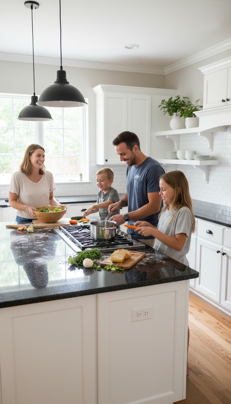 white kitchens with black countertops - White Kitchens, Bold Black Counters - white kitchens with black countertops - These black countertops really ground the space. The...
