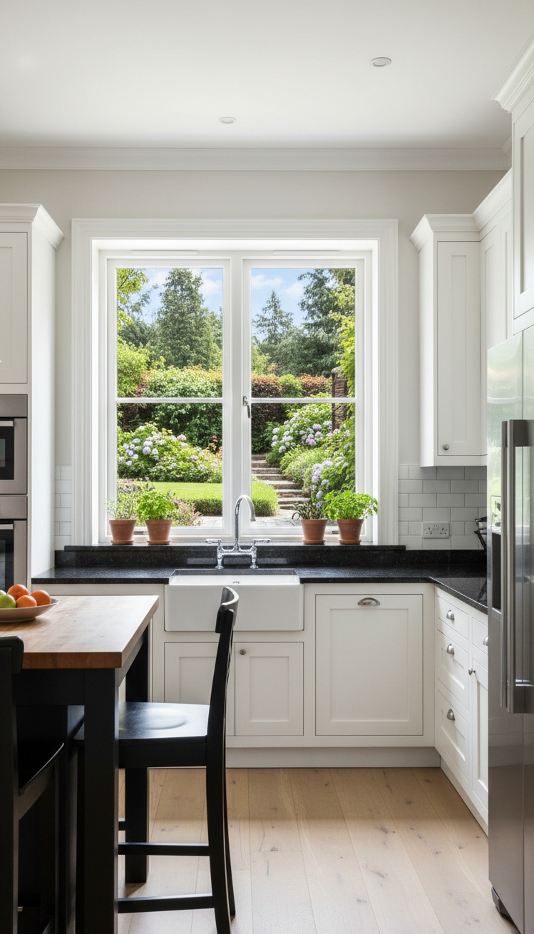 white kitchens with black countertops - White Kitchens, Bold Black Counters - white kitchens with black countertops - These black countertops offer a striking contrast against...