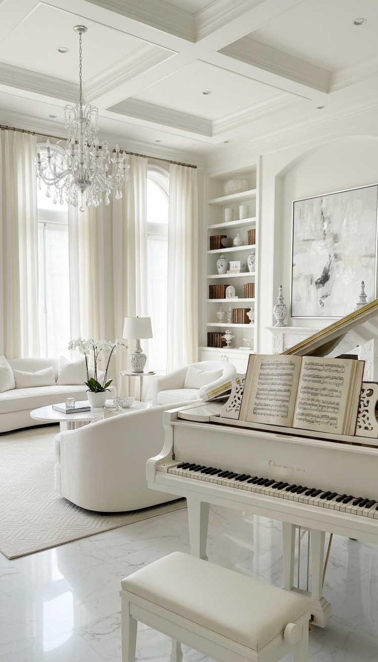 white living room - White Living Room: Elegant Simplicity - These walls practically glow. The light bounces off...