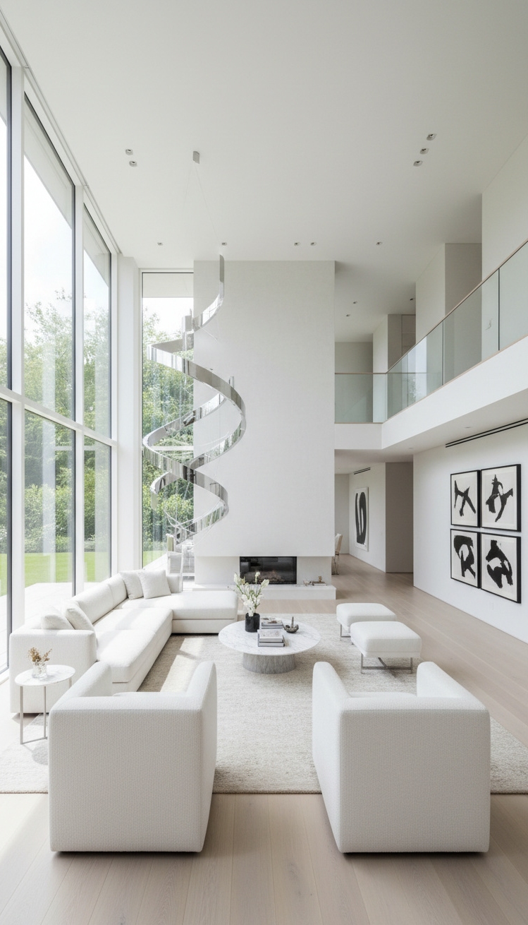 white living room - White Living Room: Light and Space - These high ceilings draw your eyes upward, making...