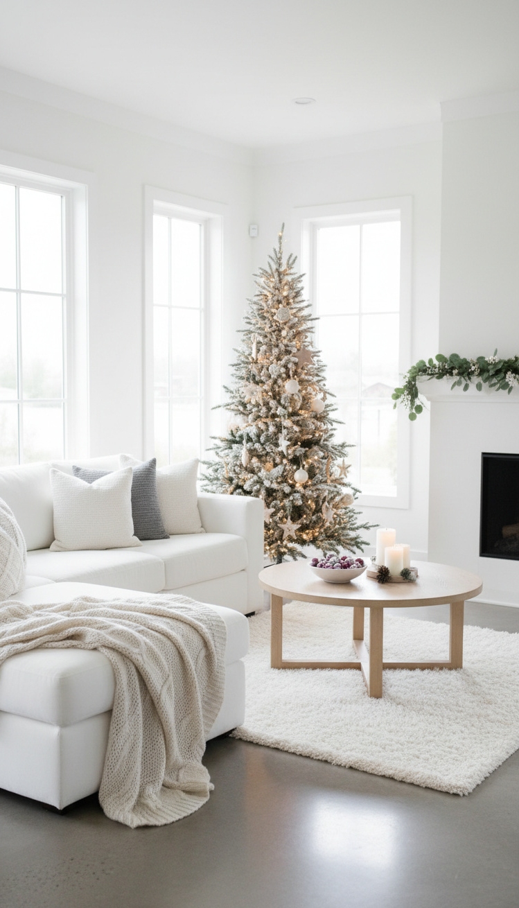 white living room - White Living Room: Cozy Christmas Style - These creamy walls glow with soft light, making...