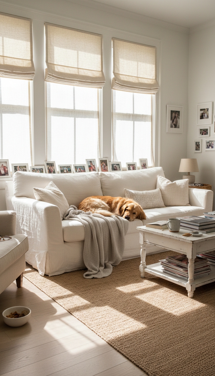 white living room - White Living Room: Casual Comfort - These white walls feel warm, not sterile, because...