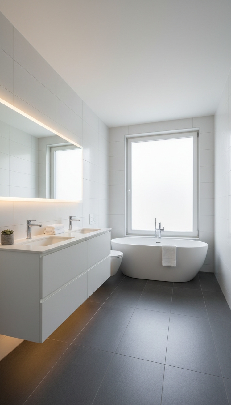 modern bathroom tiles - Modern Bathroom Tile Design Ideas - modern bathroom tiles - These large-format white tiles stretch across the walls,...