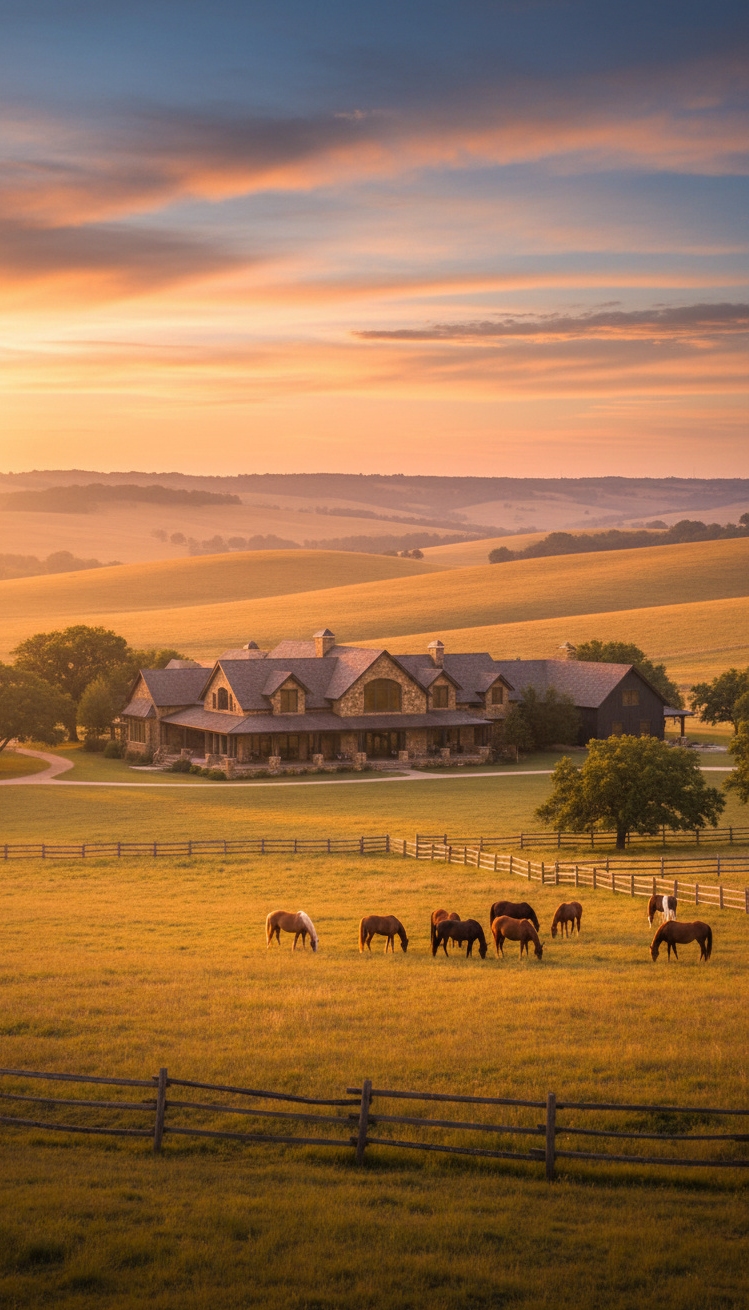 ranch mansion - Split Rail Fences Define Ranch Style - These split rail fences define the property with...