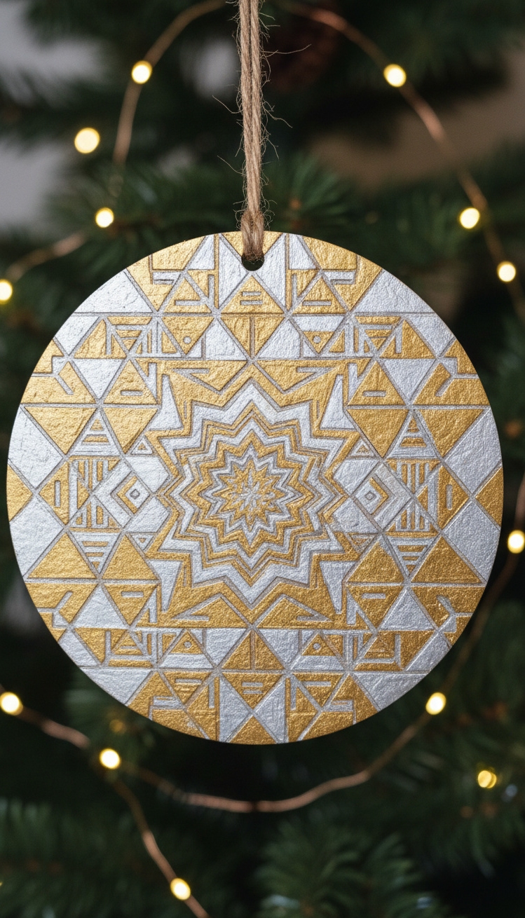 Wood Circle Ornaments - Geometric Gold on Wood Ornaments - These wood ornaments feel special. The smooth, unfinished...