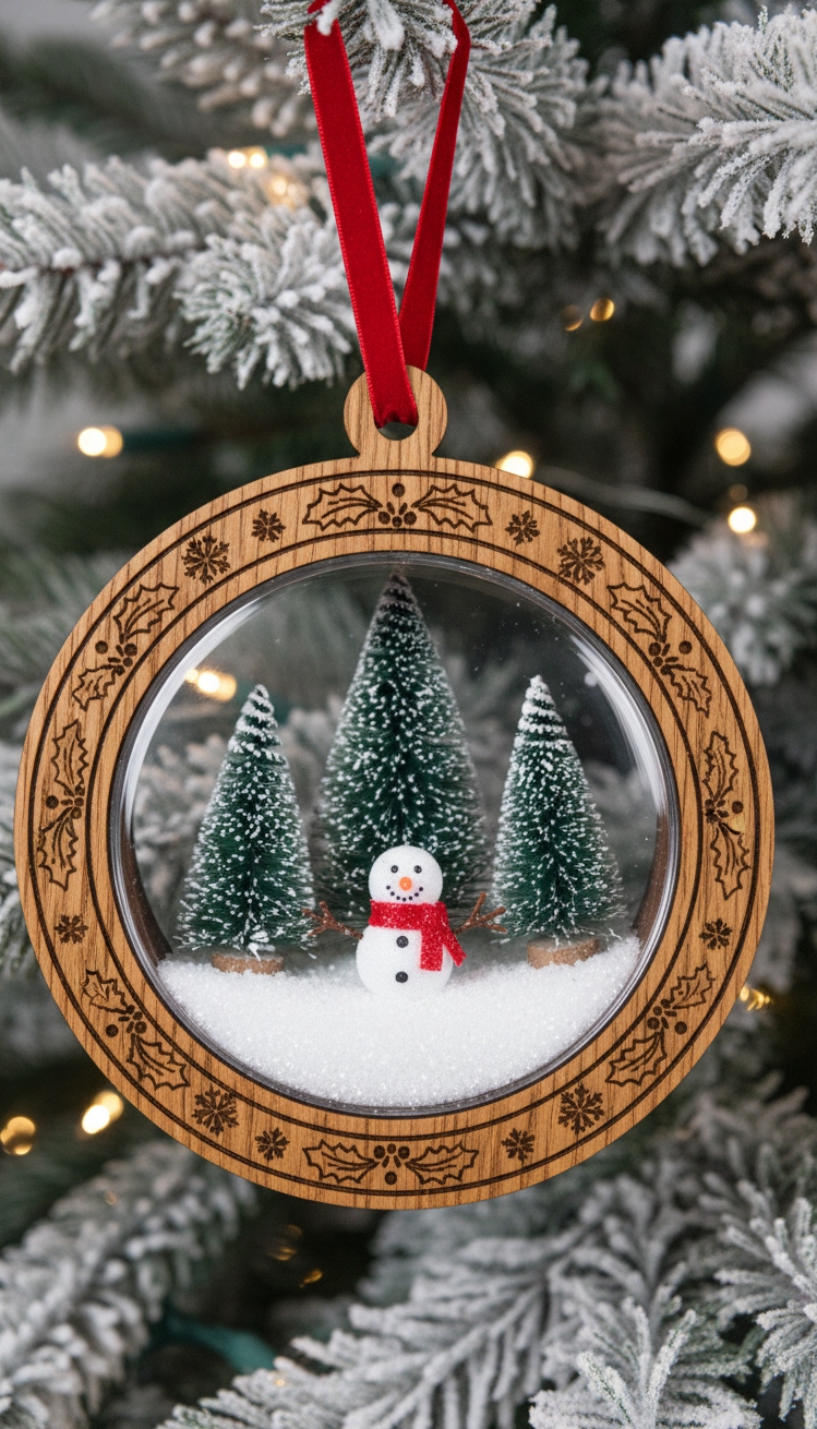 Wood Circle Ornaments - Tiny Winter Worlds in Wood - Wood circle ornaments offer a peek into a...