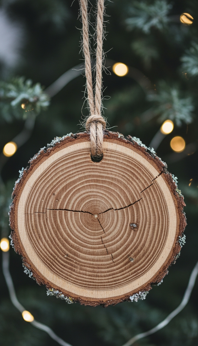 Wood Circle Ornaments - Wood Circle Ornaments: Natural Edge Design - Wood Circle Ornaments - These wood slice ornaments feel rustic and warm....