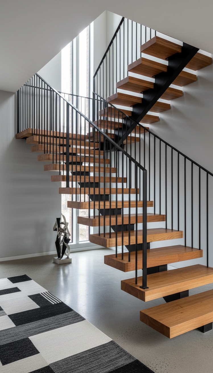 wooden staircase design - Wooden Stair Design: Material Contrast - These wooden stairs really grab your attention. The...