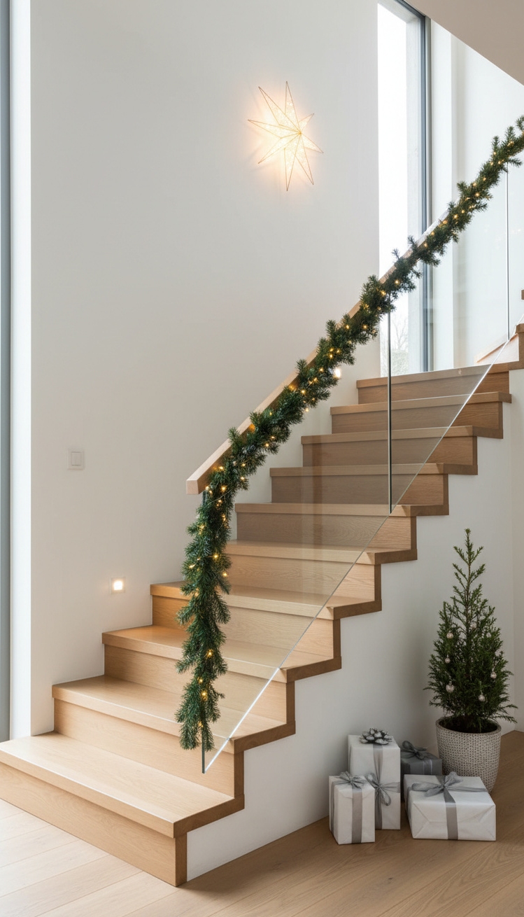 wooden staircase design - Wooden Staircase Design: Festive Minimalism - These wooden stairs rise with a quiet elegance....
