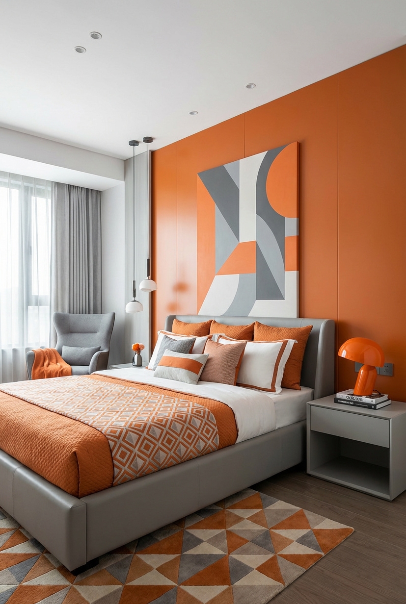 21 Ways to Design Orange Bedrooms - Sunset Hues: Orange Bedroom Fabric - These fabric swatches sing with sunset hues. Burnt...