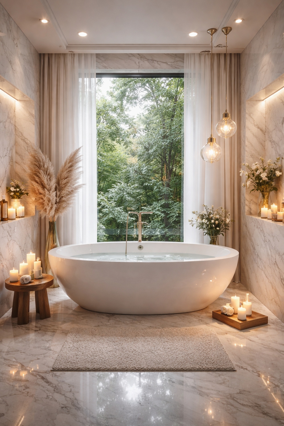 Luxury Interior Design ideas - Smooth White Soaking Tub Takes Stage - The soaking tub takes center stage, a smooth,...