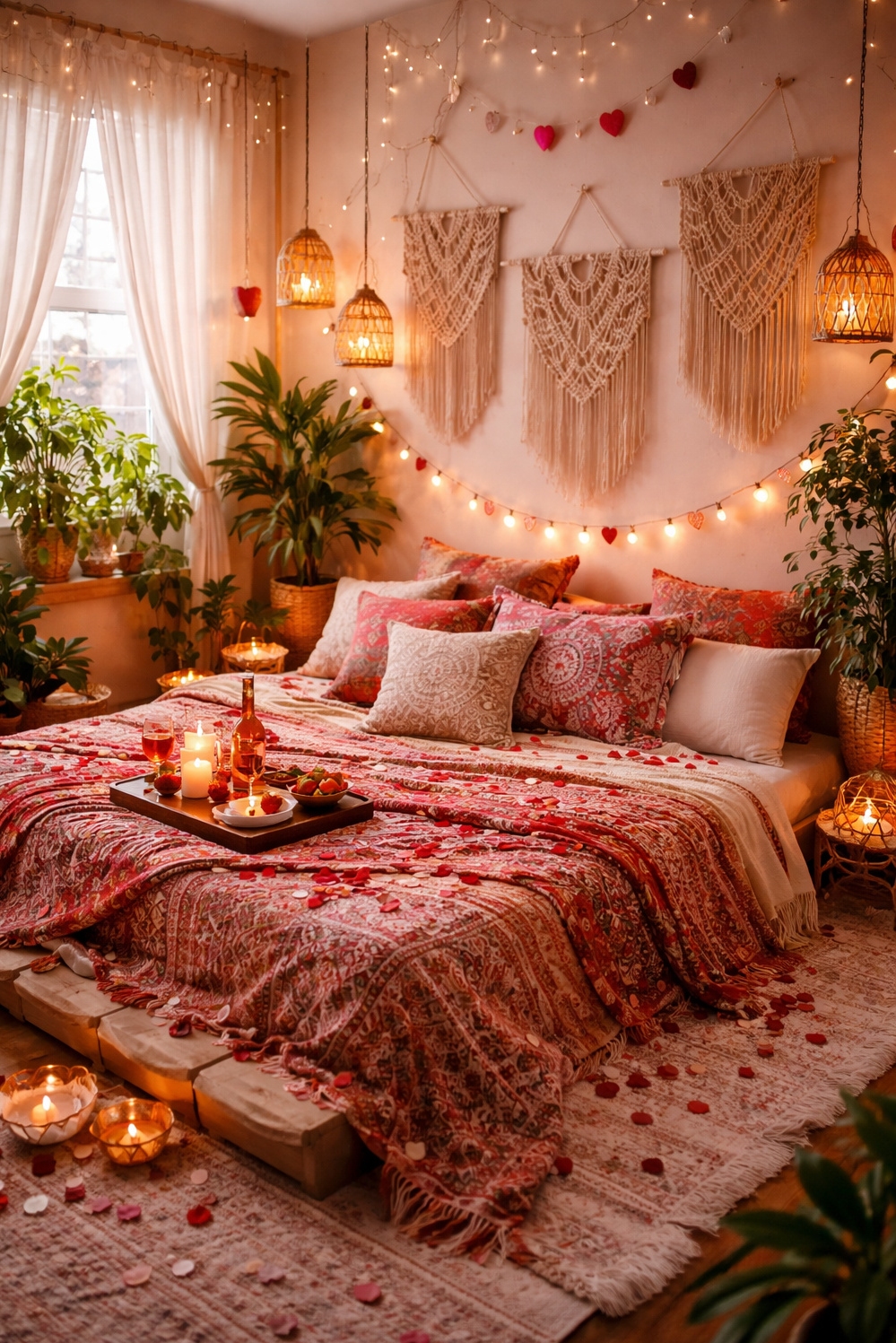 valentine's day bedroom decor ideas - Sheer Curtains Soften Valentine Bedroom Light - These sheer curtains let light pour into this...