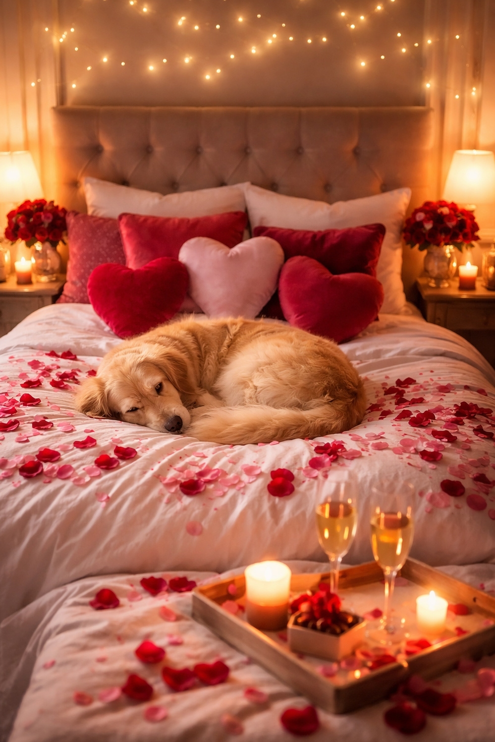 valentine's day bedroom decor ideas - Rose Petals Scattered Across the Bed - These rose petals scattered across the bed instantly...