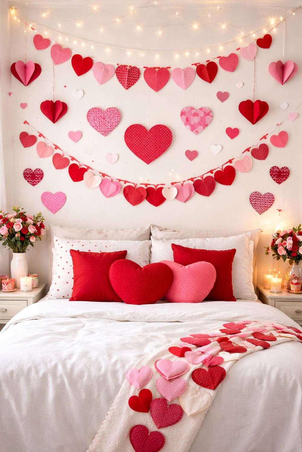 valentine's day bedroom decor ideas - Paper Hearts Steal the Show - These paper hearts steal the show. They're strung...