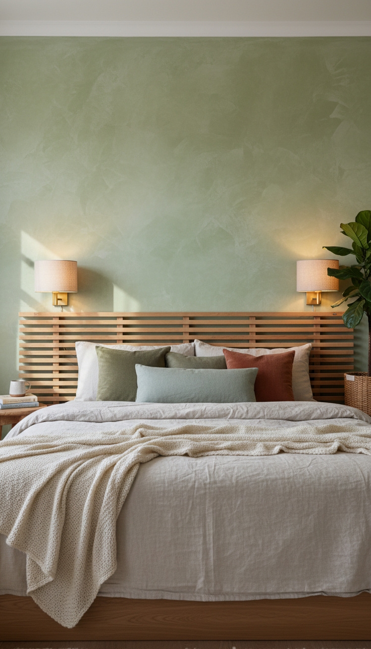 feature wall with lime-wash texture - Lime-Wash Bedroom Interior Grabs Attention - The feature wall in this bedroom interior grabs...