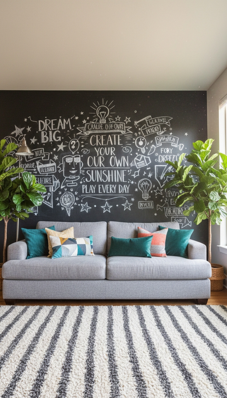 wall behind sofa design ideas - Chalkboard Walls: Not Just Classrooms Anymore - These chalkboard walls. They're not just for classrooms...