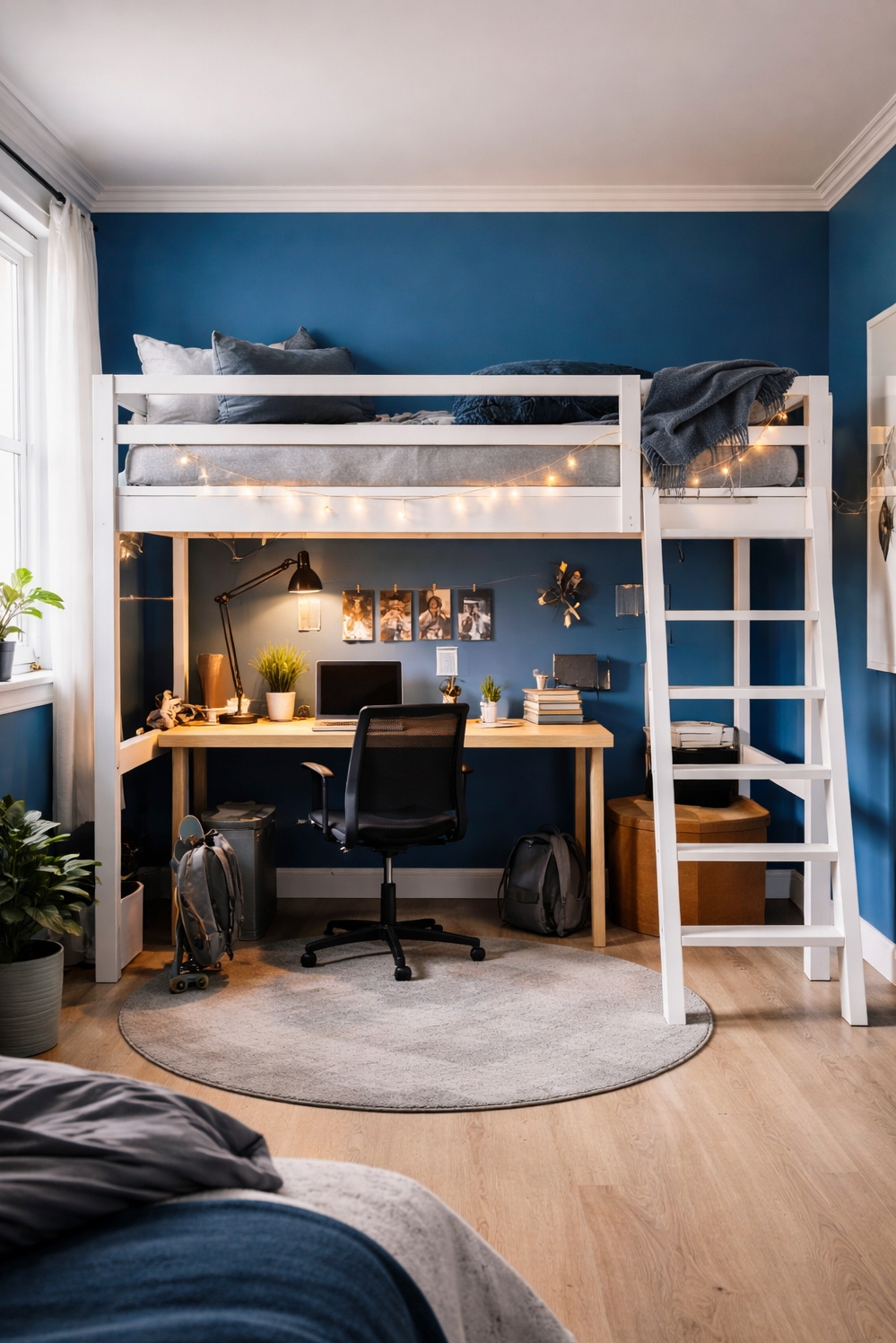 Blue bedroom ideas - Vibrant Blue Accent Wall Pops - That vibrant blue accent wall really pops. String...