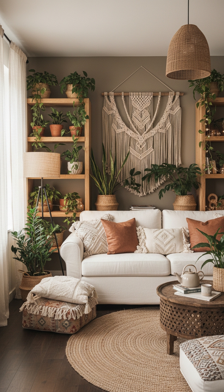 wall behind sofa design ideas - Macrame With Hanging - The macrame wall hanging steals the show, doesn't...