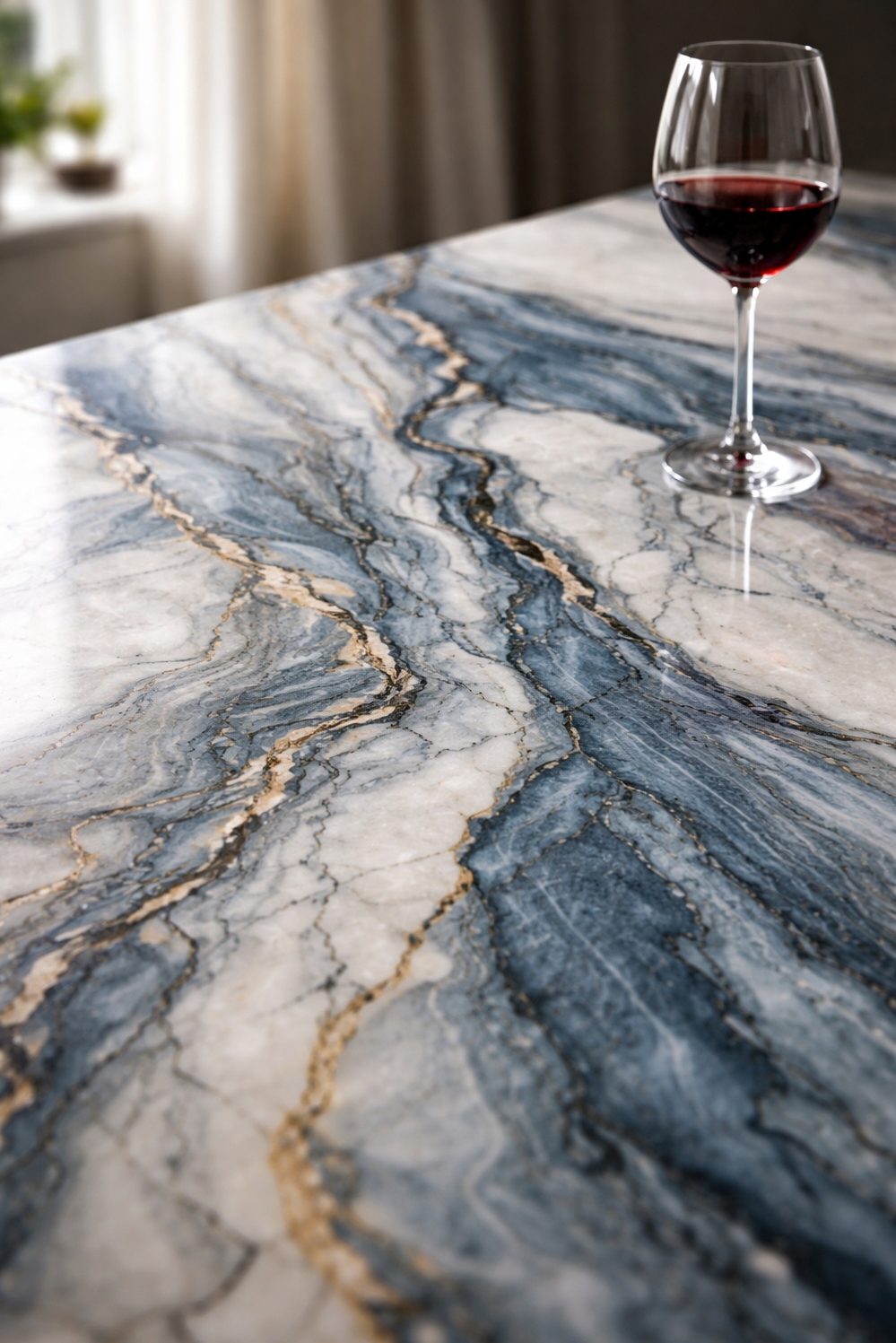 Bold Veined Kitchen Countertops - Polished Quartzite Countertops Command Attention - These bold veined kitchen countertops command attention. The...