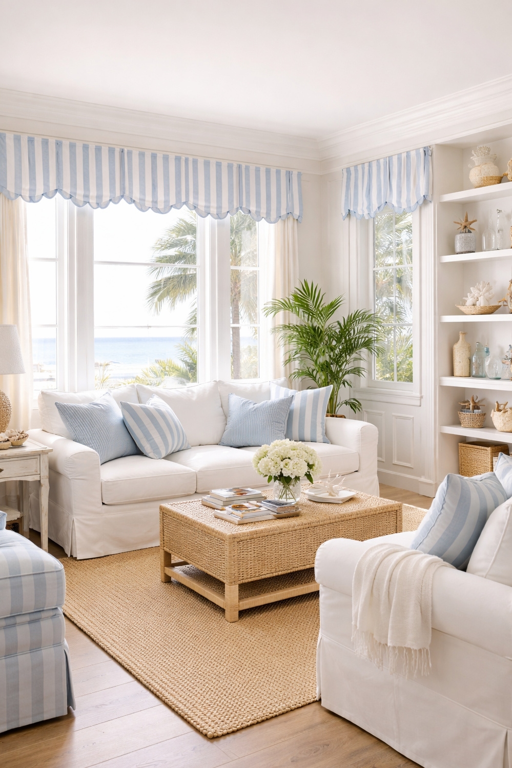 valances for living room - Striped Valances: A Breezy Coastal Feel - These striped valances bring a breezy, coastal feel...