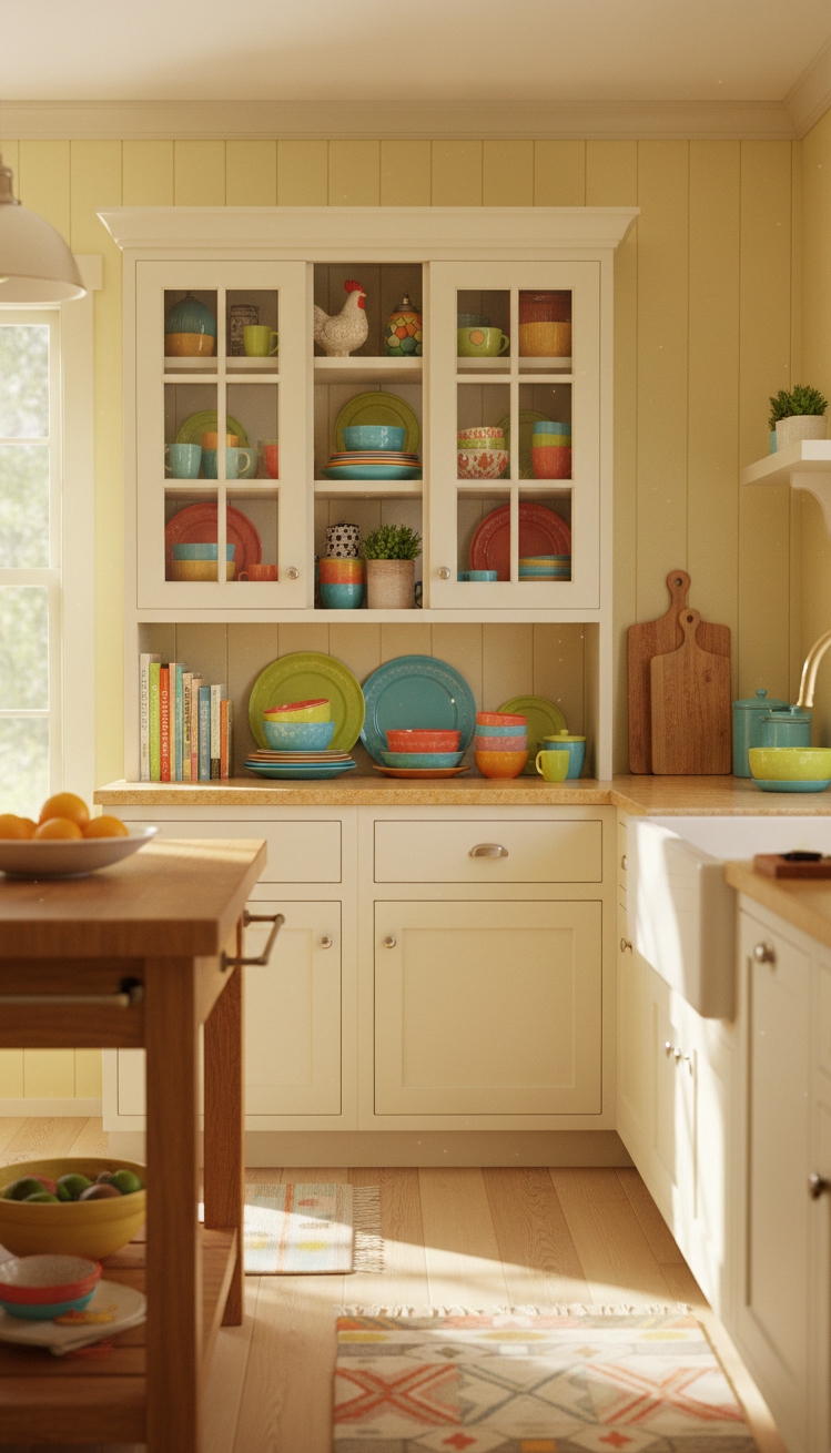 Countertop Hutch for kitchen storage - Yellow Hutch: A Burst of Kitchen Sunshine - The yellow countertop hutch stands out, a burst...