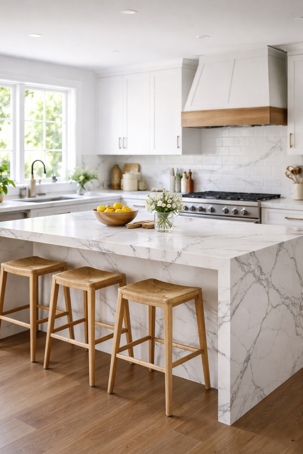 Bold Veined Kitchen Countertops - Marble Swirls Steal the Kitchen Show - These bold veined countertops steal the show in...