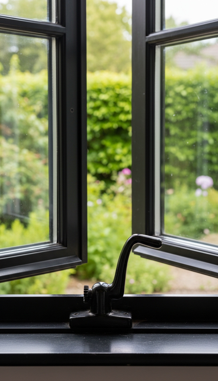 Black window trims - Black Window Trim: Crisp Greenery Contrast - These black window trims offer a crisp contrast...