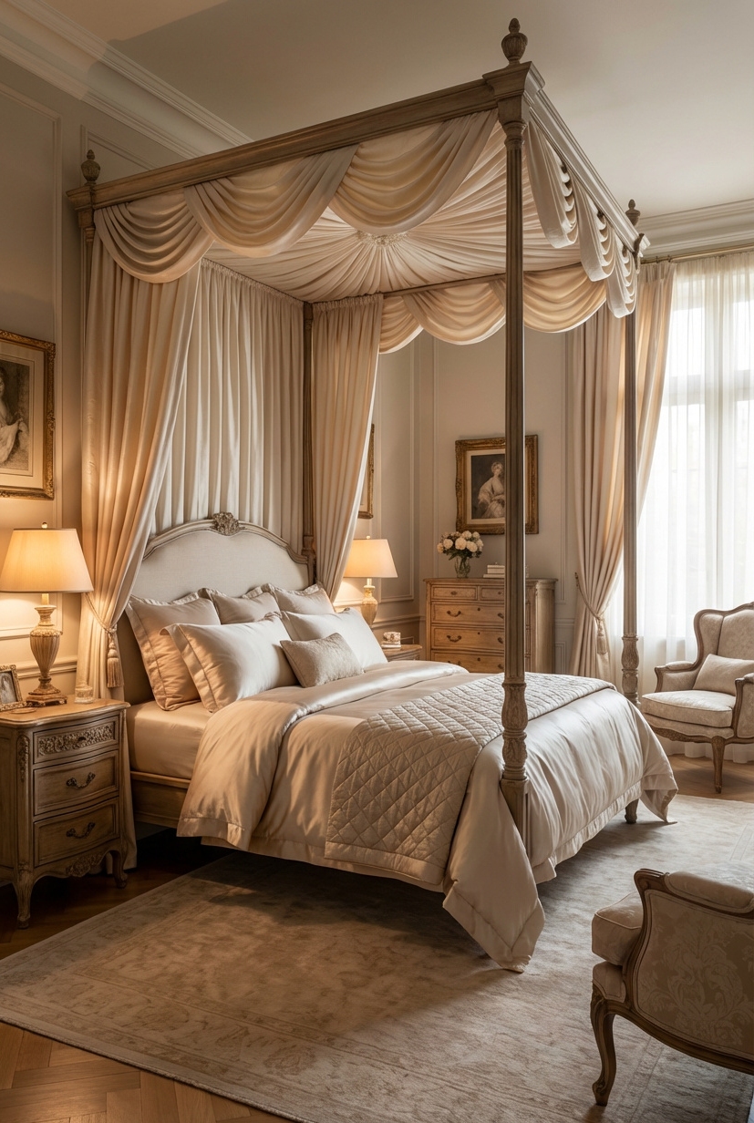 20 Classy bedroom ideas to help you rest in luxury - Linen Drapes: Softly Filtering the Light - These linen drapes, softly filtering the light, set...