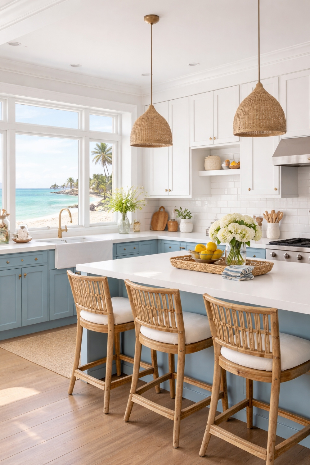 two tones kitchen cabinetss - Light Blue Lower Cabinets Draw Eyes - These light blue lower cabinetss draw your eye...