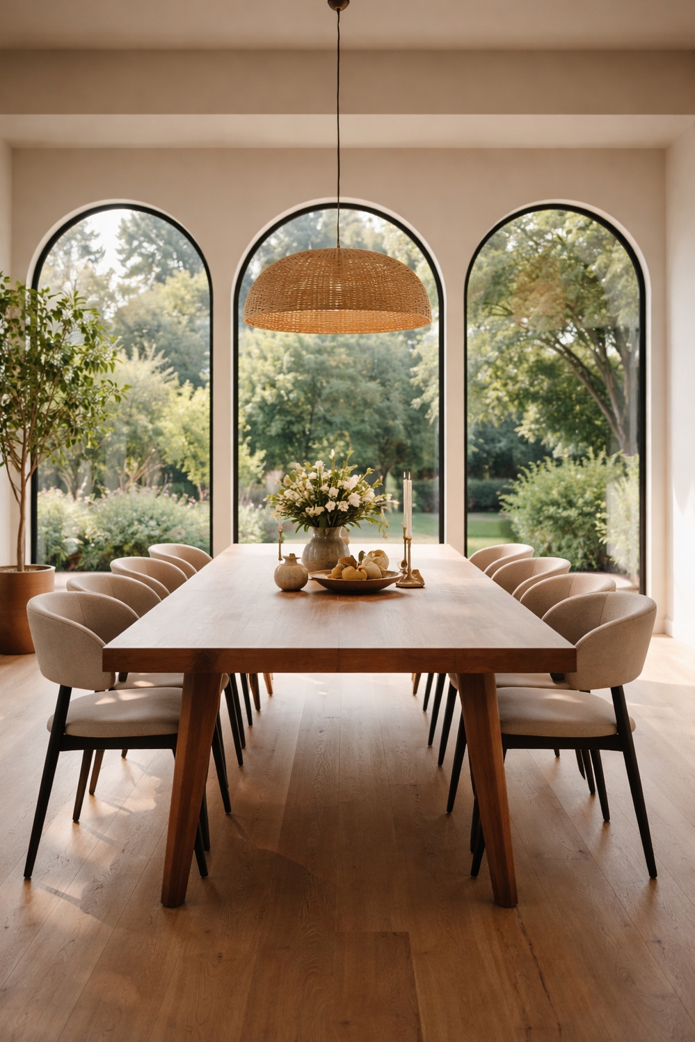 arched windows ideas - Arched Windows Steal Contemporary Dining Room - These arched windows steal the show in this...