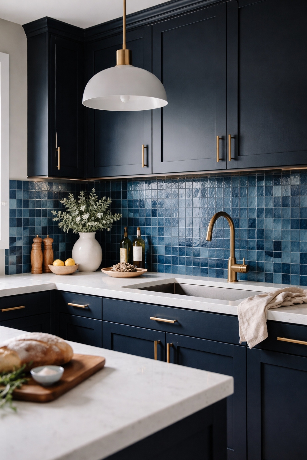 Zellige Tiles Kitchen backsplash ideas - Bold Blue Zellige Grabs Kitchen Attention - These bold blue Zellige tiles grab your attention...