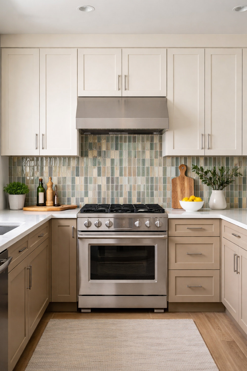 Beige and Cream Kitchen Cabinets - Soft Tone: Inviting Kitchen Design - These two-tone kitchen cabinets bring a soft, inviting...