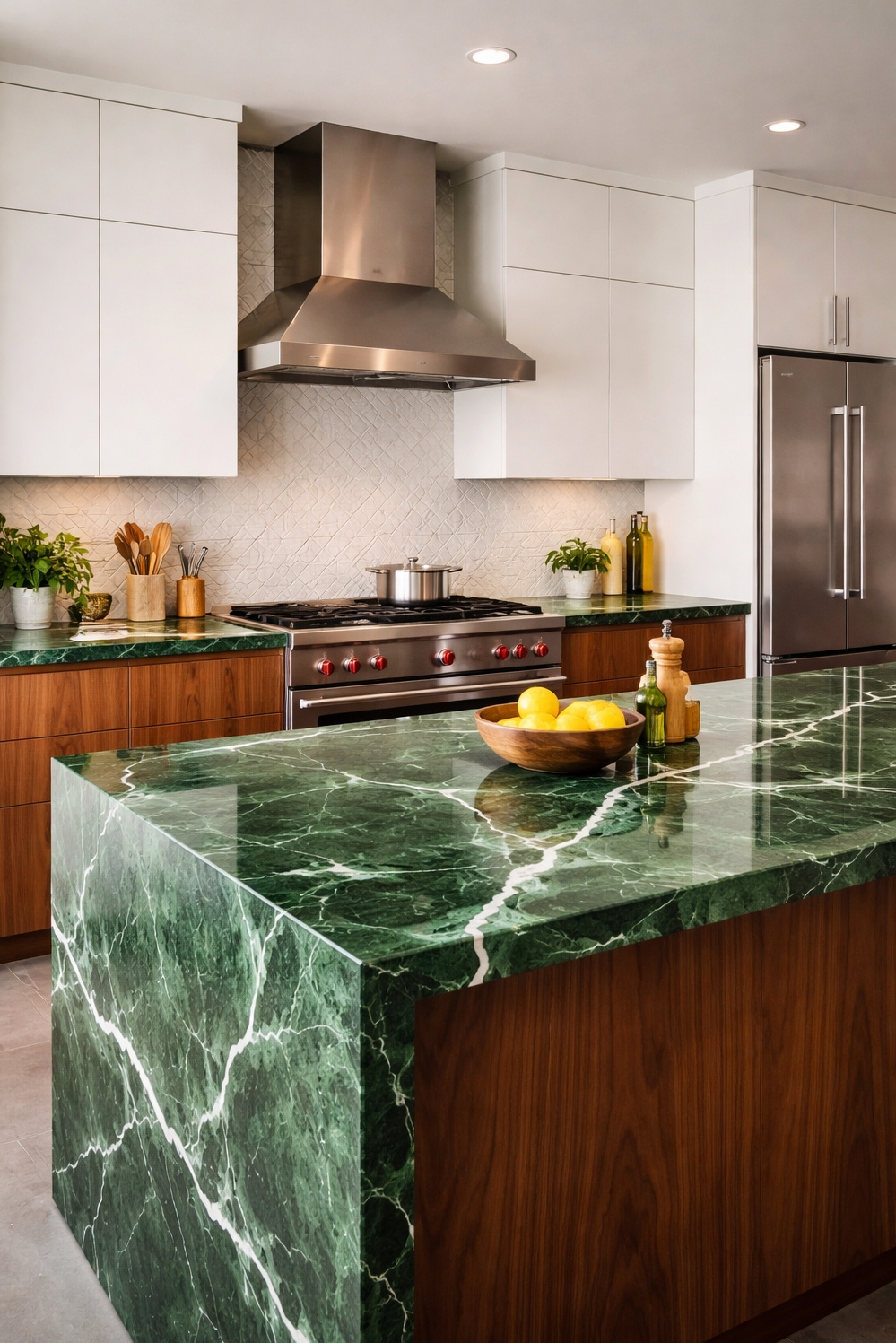 Bold Veined Kitchen Countertops - Vibrant Green Countertops Grab Attention - These bold veined countertops grab your attention right...
